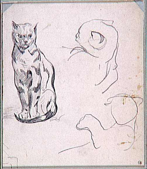 Eugene Delacroix Etude De Chat Assis Et Deux Croquis Sommaires De Tete De Chat Images D Art