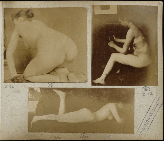 François-Rupert Carabin, Femme nue, accroupie, vue de profil - Femme nue,  assise de profil - Femme nue, couchée sur le ventre