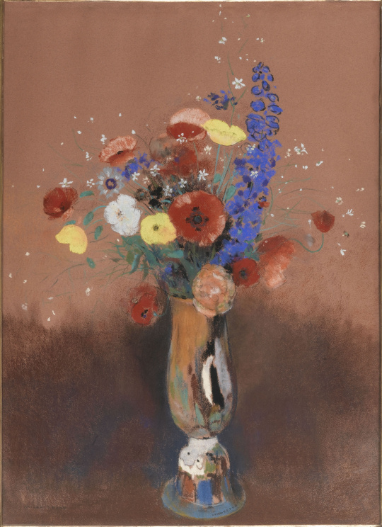 Redon、FLEURS DANS UN VASE BRUN、希少画集画 Flowers in a Vase by Odilon Redon