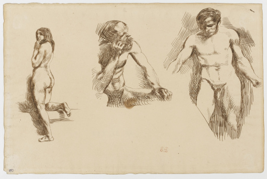 Eugene Delacroix Feuille De Croquis Femme Nue Debout De Dos Homme Assis Et Homme Debout Images D Art