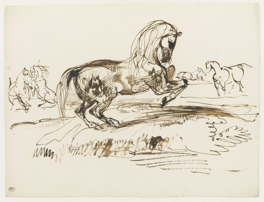 Eugène Delacroix | Cheval cabré dans un paysage et autres études de chevaux  | Images d'Art