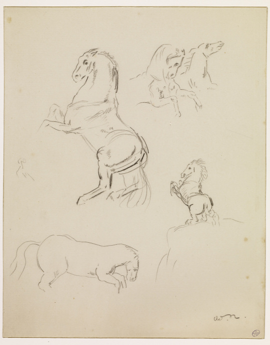 Odilon Redon | Plusieurs croquis de chevaux ; cheval cabré sur une cime |  Images d'Art