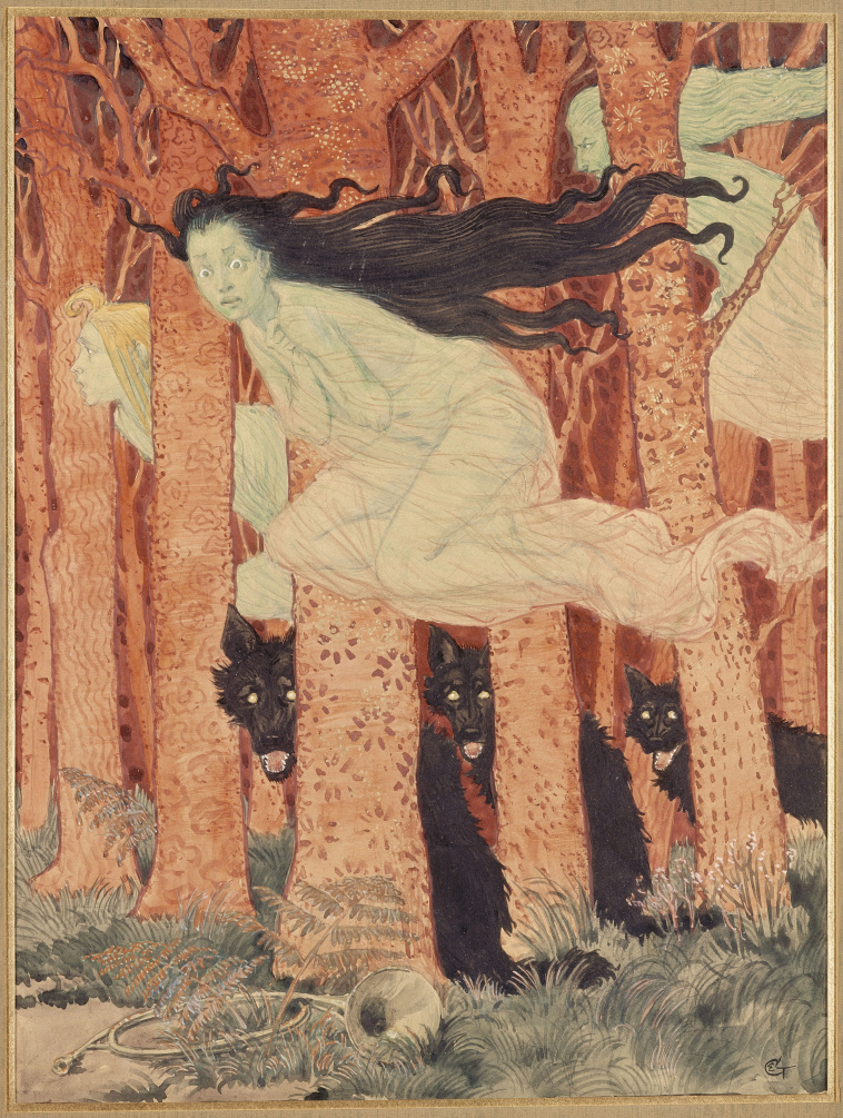 Eugene Samuel Grasset Trois Femmes Et Trois Loups Images D Art